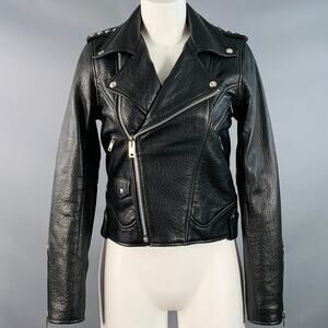 UNDERSTATED LEATHER Size S Black Silver Hearts Studded Leather Biker Jacket